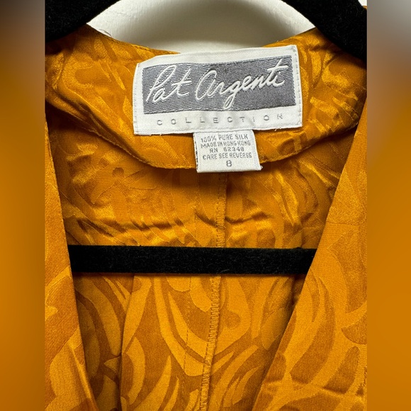 Vintage Pat Argent mustard yellow silk dress faux wrap mini - Picture 2 of 10